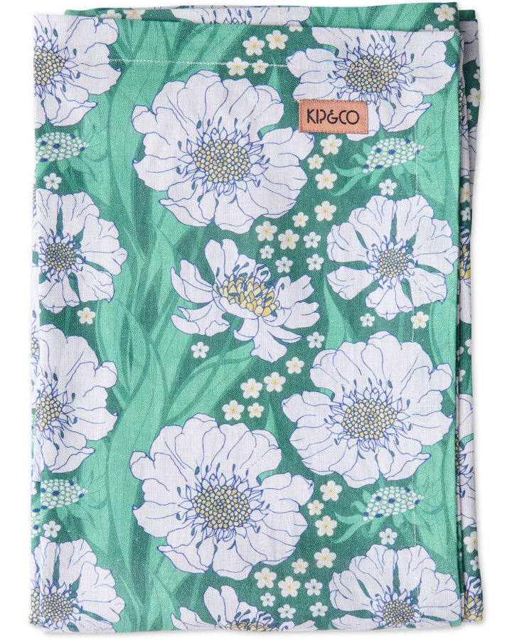 Kip & Co Tumbling Flowers Green Linen Tablecloth