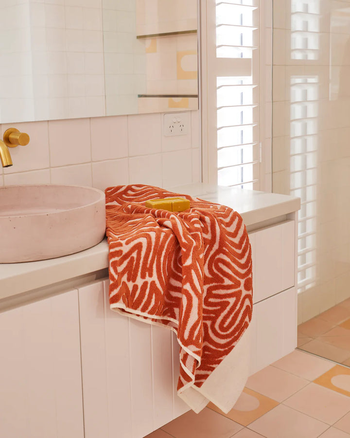 Kip & Co Kalaya Tjukurpa Sand Embossed Terry Bath Towel