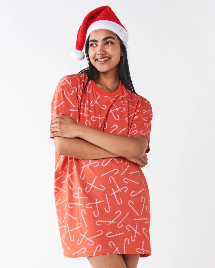 Kip & Co Candy Cane Red Organic Cotton Over T-Shirt Nightie
