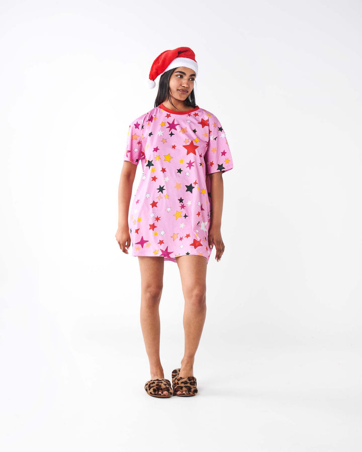Kip & Co Festive Star Organic Cotton Over T Shirt Nightie