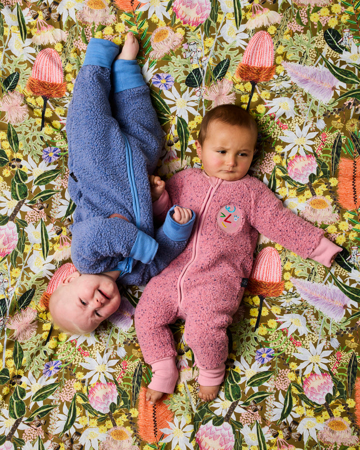 Kip & Co Blue Sprinkle Sherpa Long Sleeve Zip Romper
