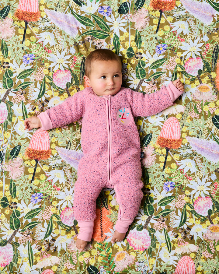 Kip & Co Pink Sprinkle Sherpa Long Sleeve Zip Romper