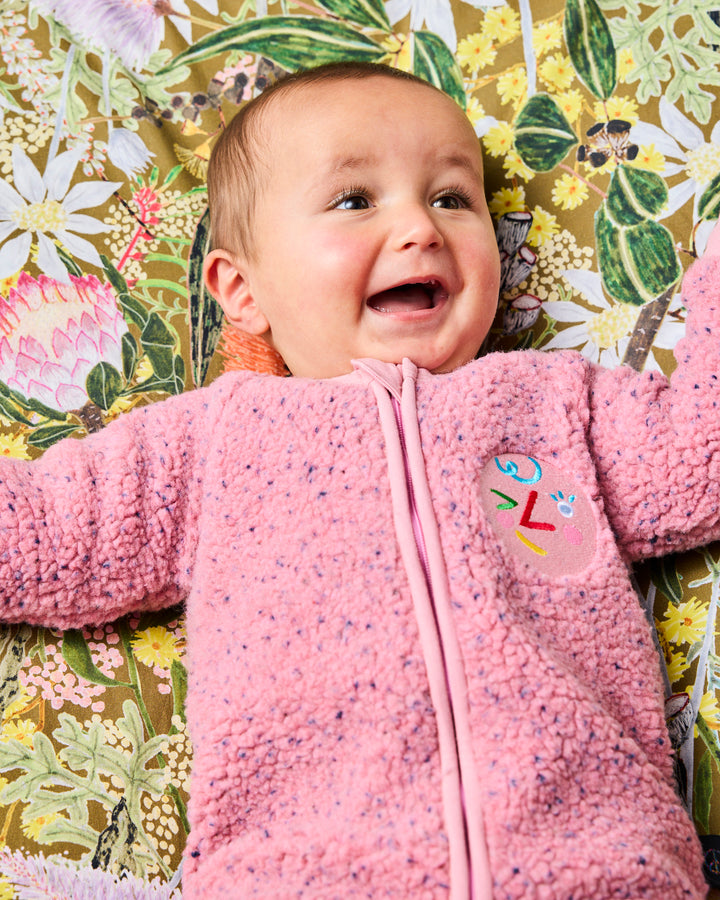 Kip & Co Pink Sprinkle Sherpa Long Sleeve Zip Romper