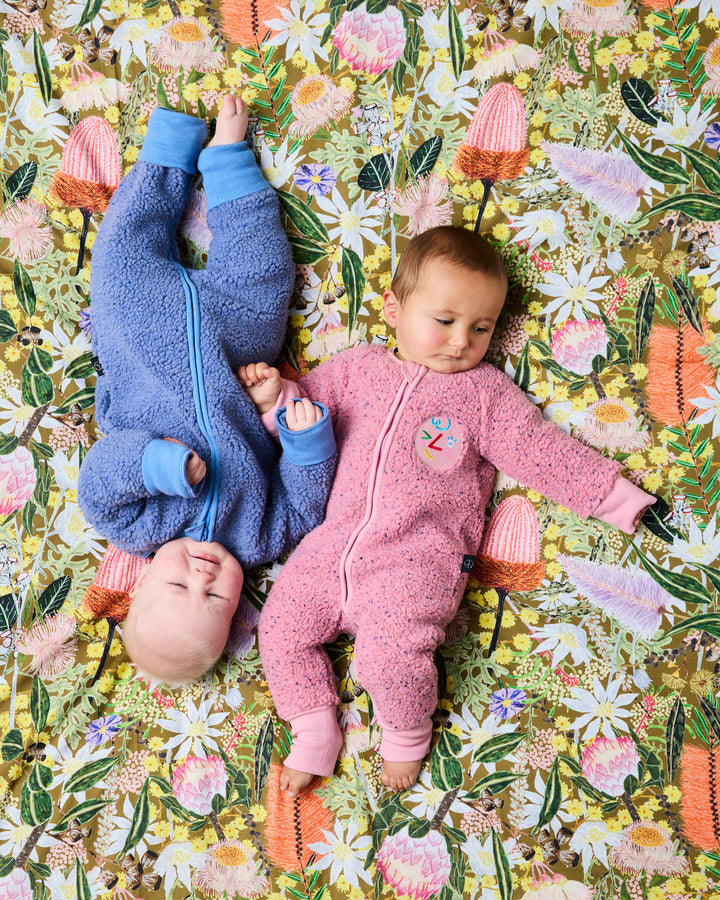 Kip & Co Blue Sprinkle Sherpa Long Sleeve Zip Romper