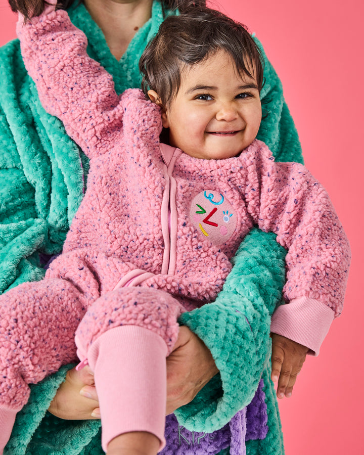 Kip & Co Pink Sprinkle Sherpa Long Sleeve Zip Romper