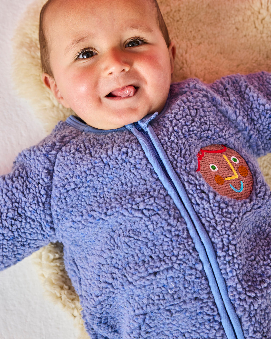 Kip & Co Blue Sprinkle Sherpa Long Sleeve Zip Romper