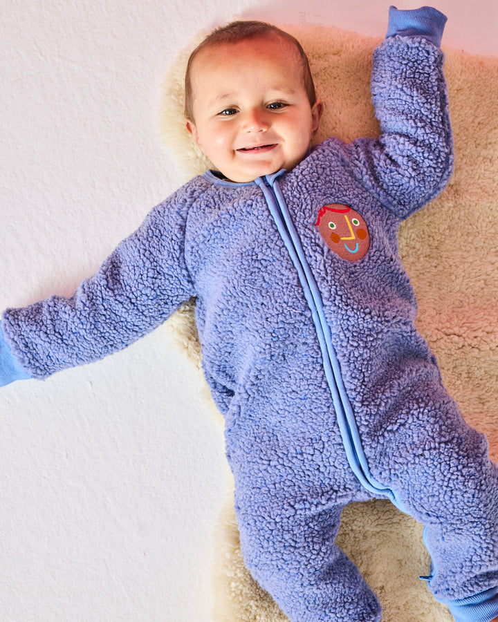Kip & Co Blue Sprinkle Sherpa Long Sleeve Zip Romper