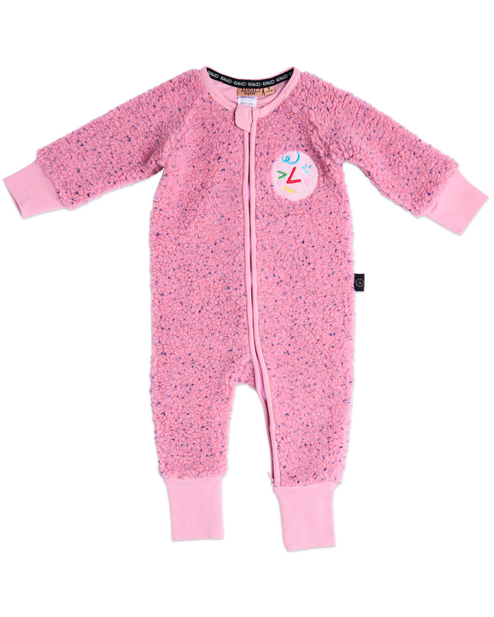 Kip & Co Pink Sprinkle Sherpa Long Sleeve Zip Romper