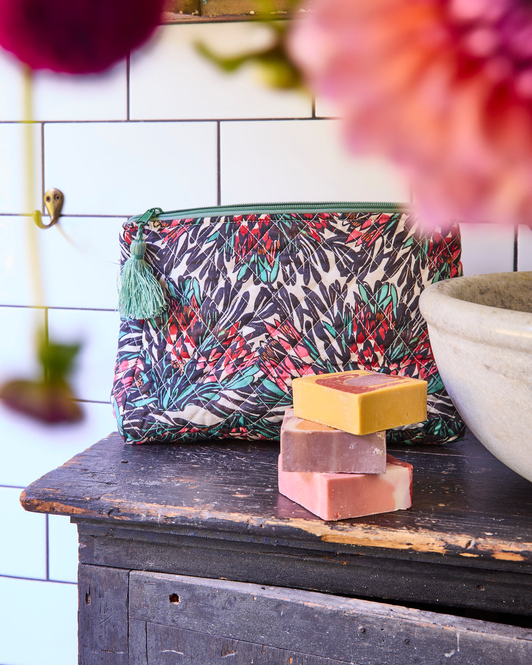 Kip & Co x Margaret Preston Protea Party Quilted Cotton Toiletry Purse