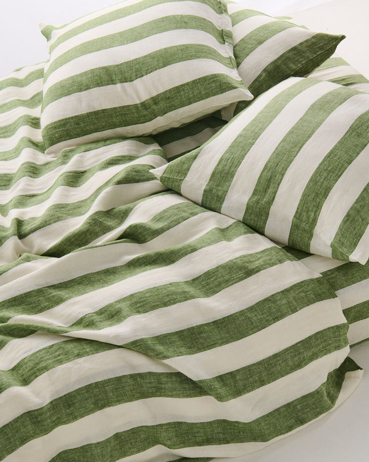 Kip & Co Moss Stripe Linen European Pillowcases