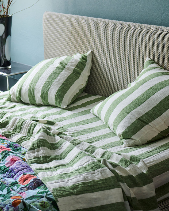 Kip & Co Moss Stripe Linen Fitted Sheet