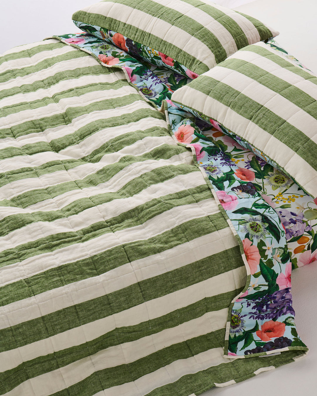 Kip & Co Moss Stripe Linen Pillowcases