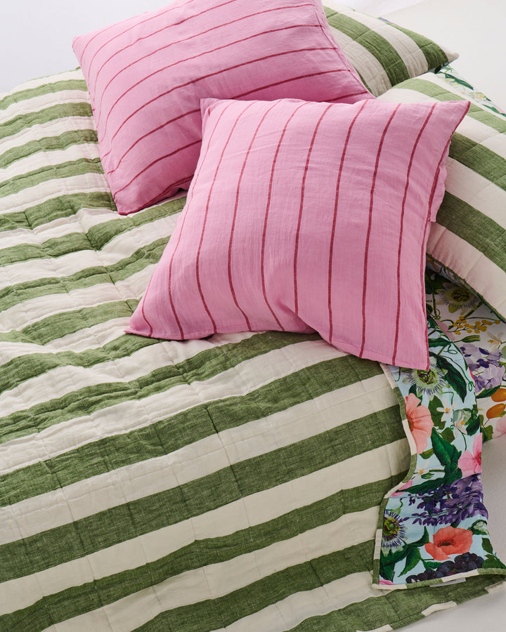 Kip & Co Moss Stripe Linen Quilt Cover