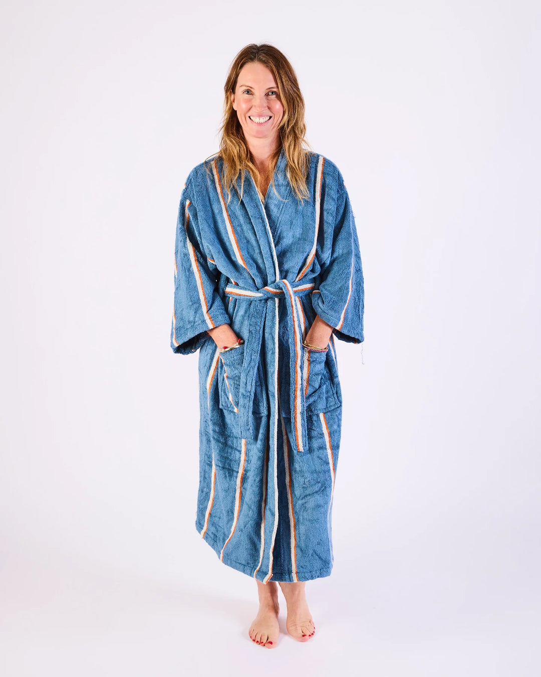 Kip & Co Blue Lagoon Stripe Bamboo Terry Bath Robe
