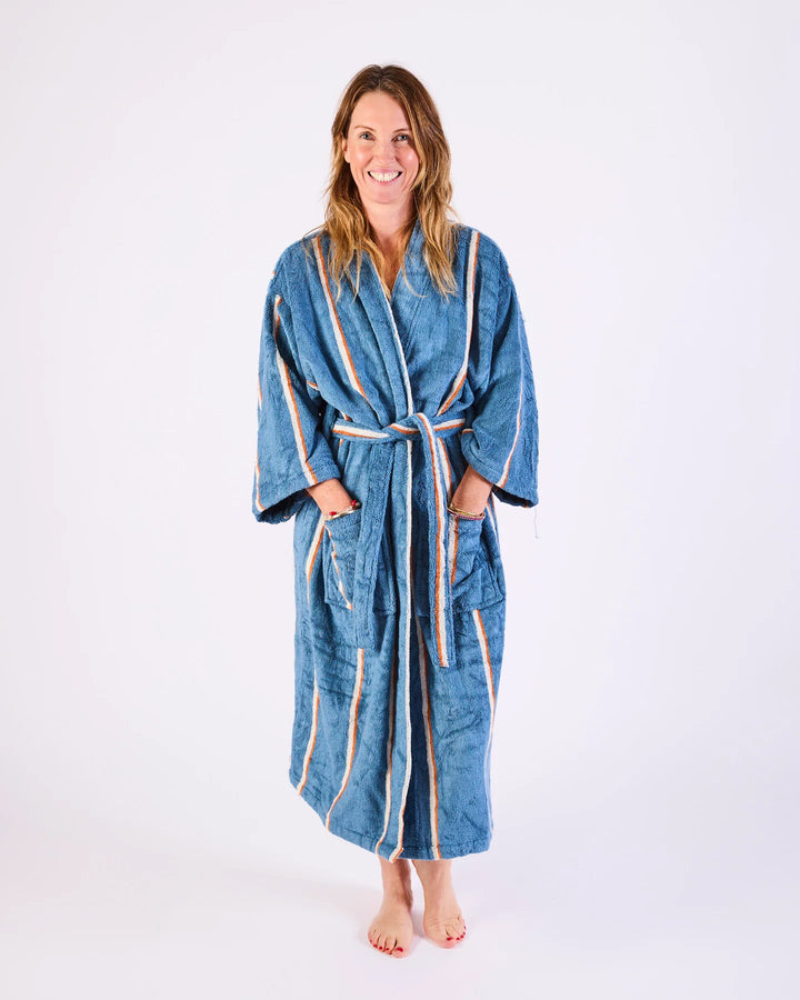 Kip & Co Blue Lagoon Stripe Bamboo Terry Bath Robe