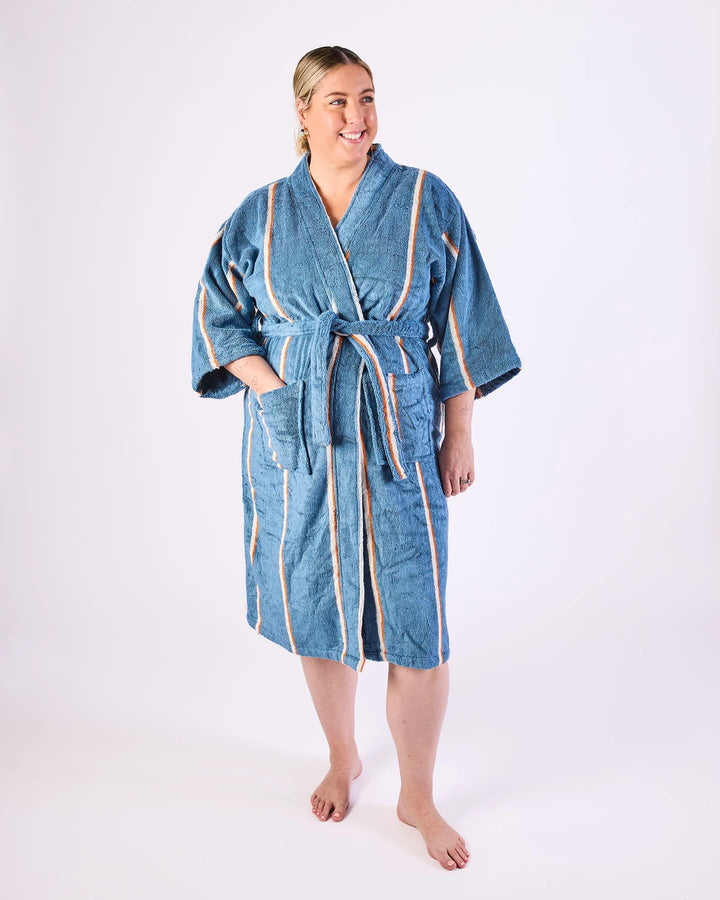 Kip & Co Blue Lagoon Stripe Bamboo Terry Bath Robe