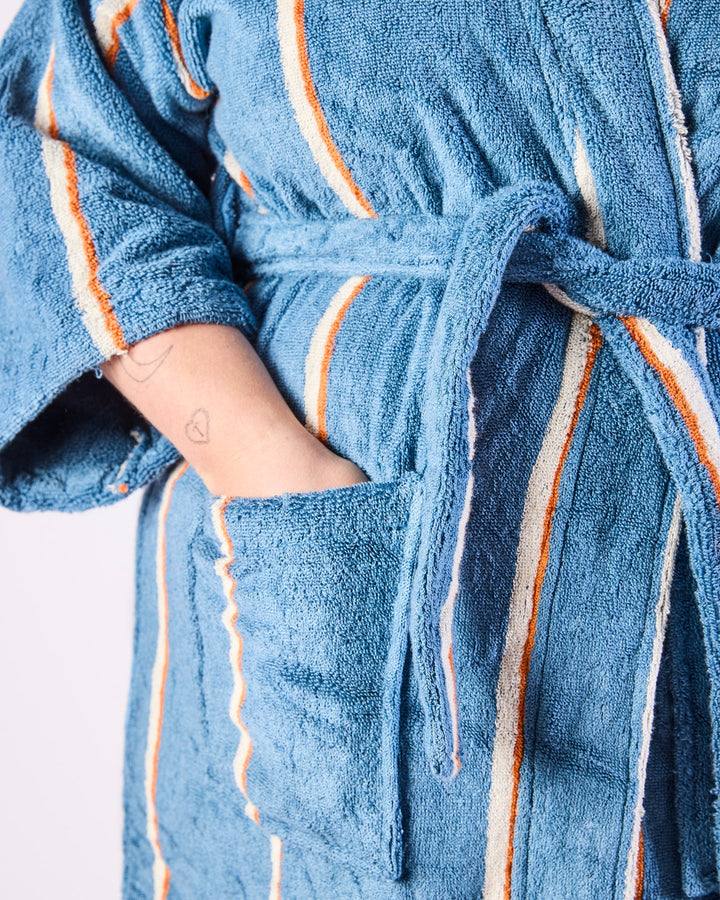 Kip & Co Blue Lagoon Stripe Bamboo Terry Bath Robe