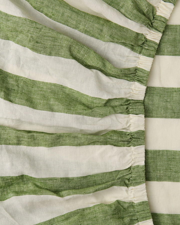 Kip & Co Moss Stripe Linen Fitted Sheet