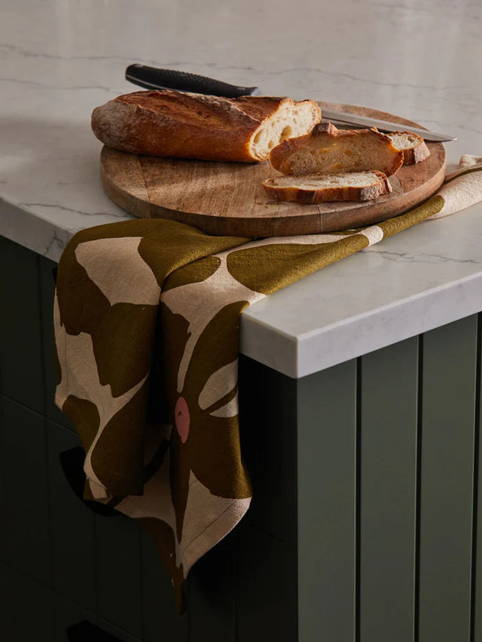 Mosey Me Olive Poppy Tea Towel