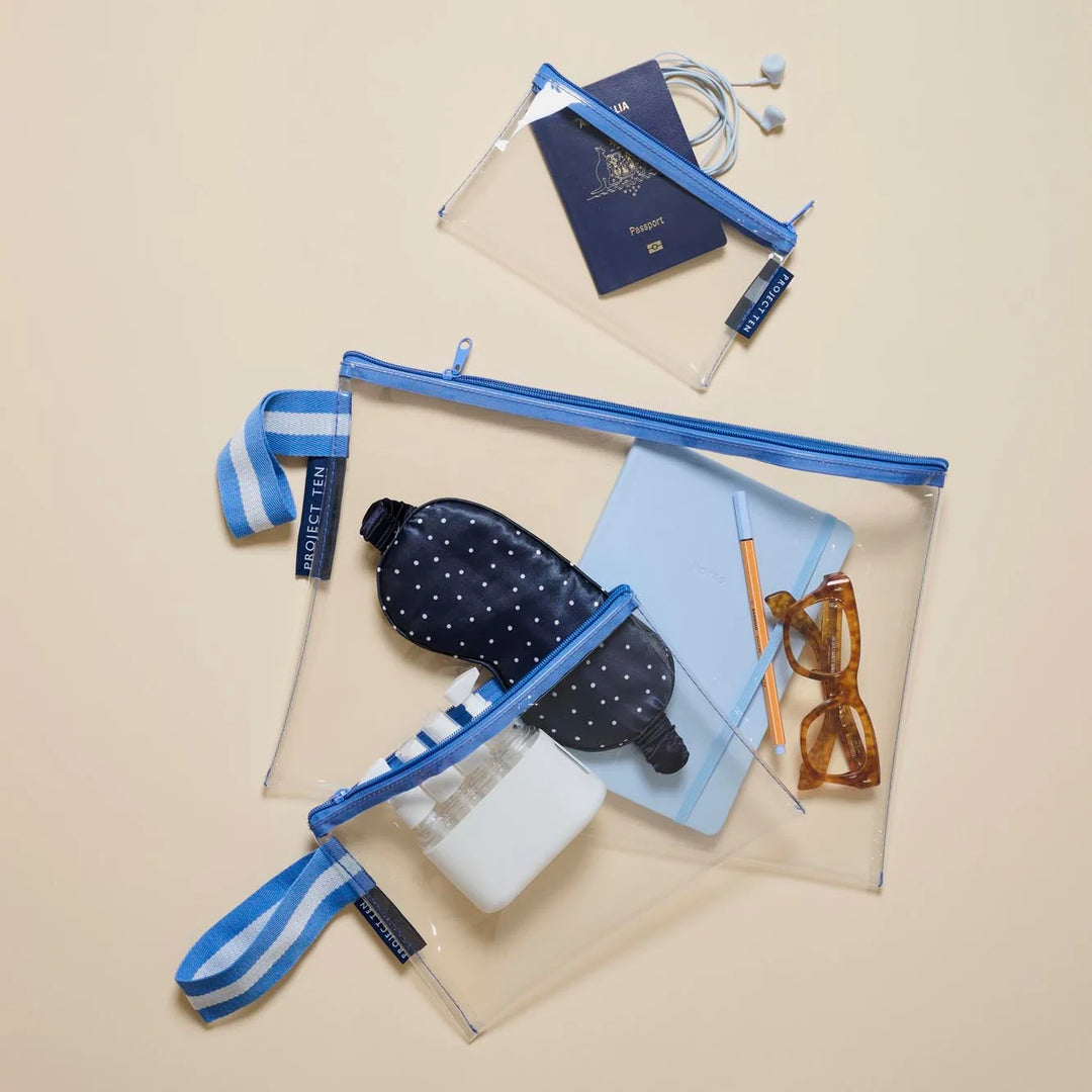 Project Ten Clear Zip Pouch Bundle – Blue