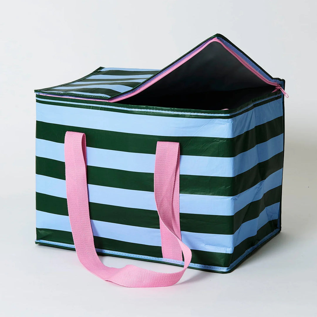 Project Ten Large Insulated Tote - Green Blue Stripe