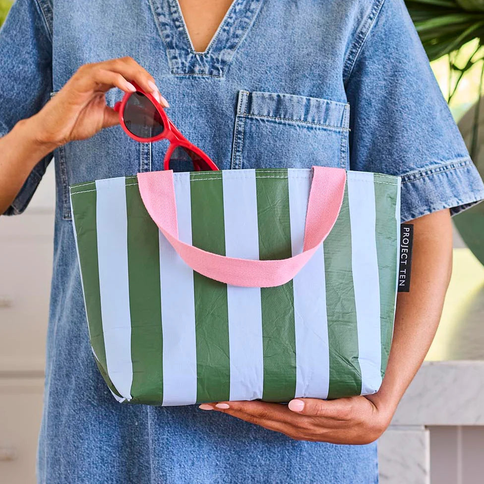 Project Ten Mini Tote – Green Blue Stripe