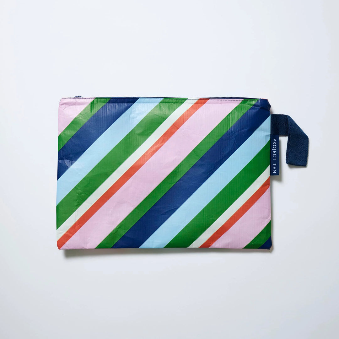 Project Ten Large Zip Pouch - Rugby Stripe