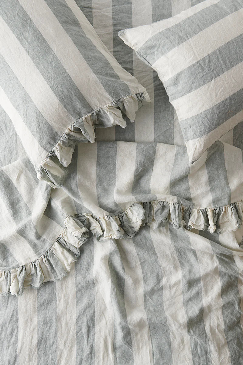 Society Of Wanderers Linen Fitted Sheet - Fog Stripe