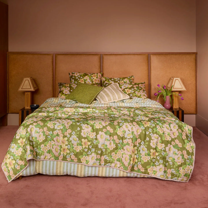 Bonnie & Neil Buttercup Olive Linen Standard Pillowcases