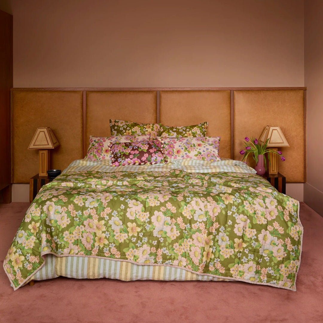 Bonnie & Neil Stripe Blue Green Linen Quilt Cover