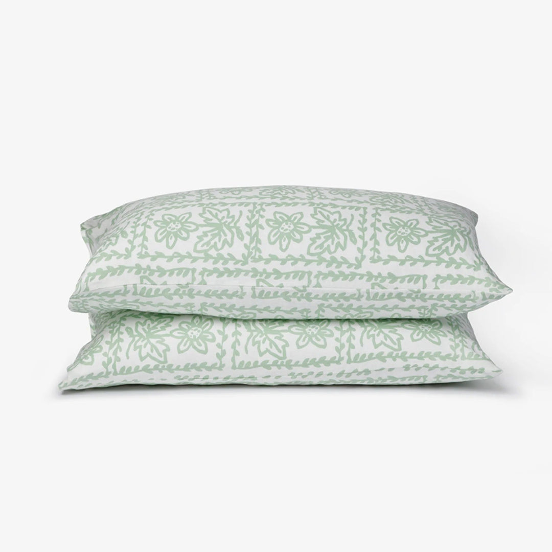 Bonnie & Neil Daisy Sage Linen Standard Pillowcases
