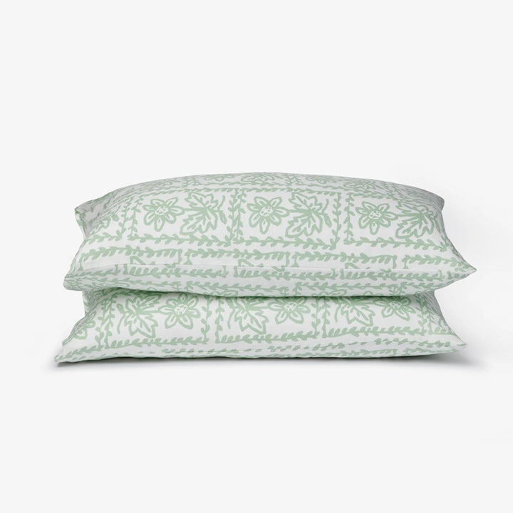 Bonnie & Neil Daisy Sage Linen Standard Pillowcases