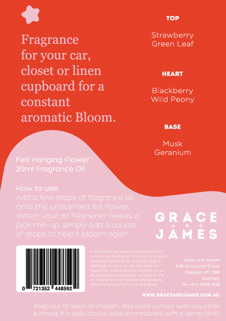 Grace and James Wild Rose & Blackberry Felt Air Freshener