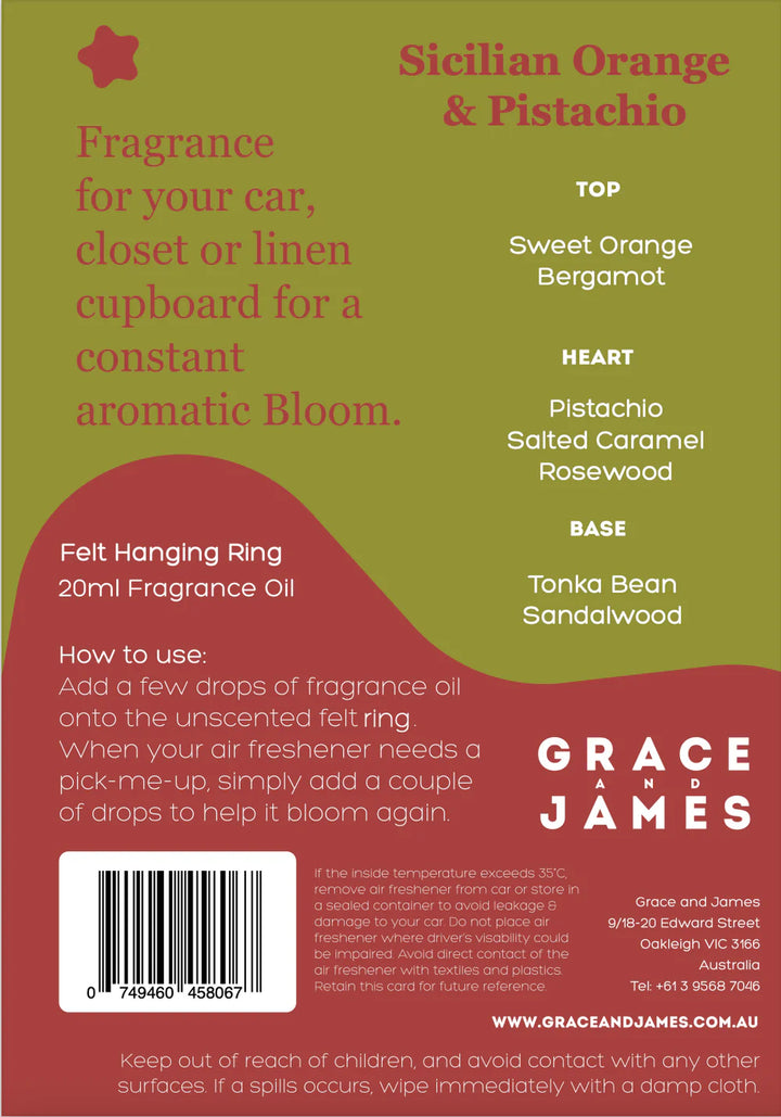 Grace and James Orange & Pistachio Felt Air Freshener
