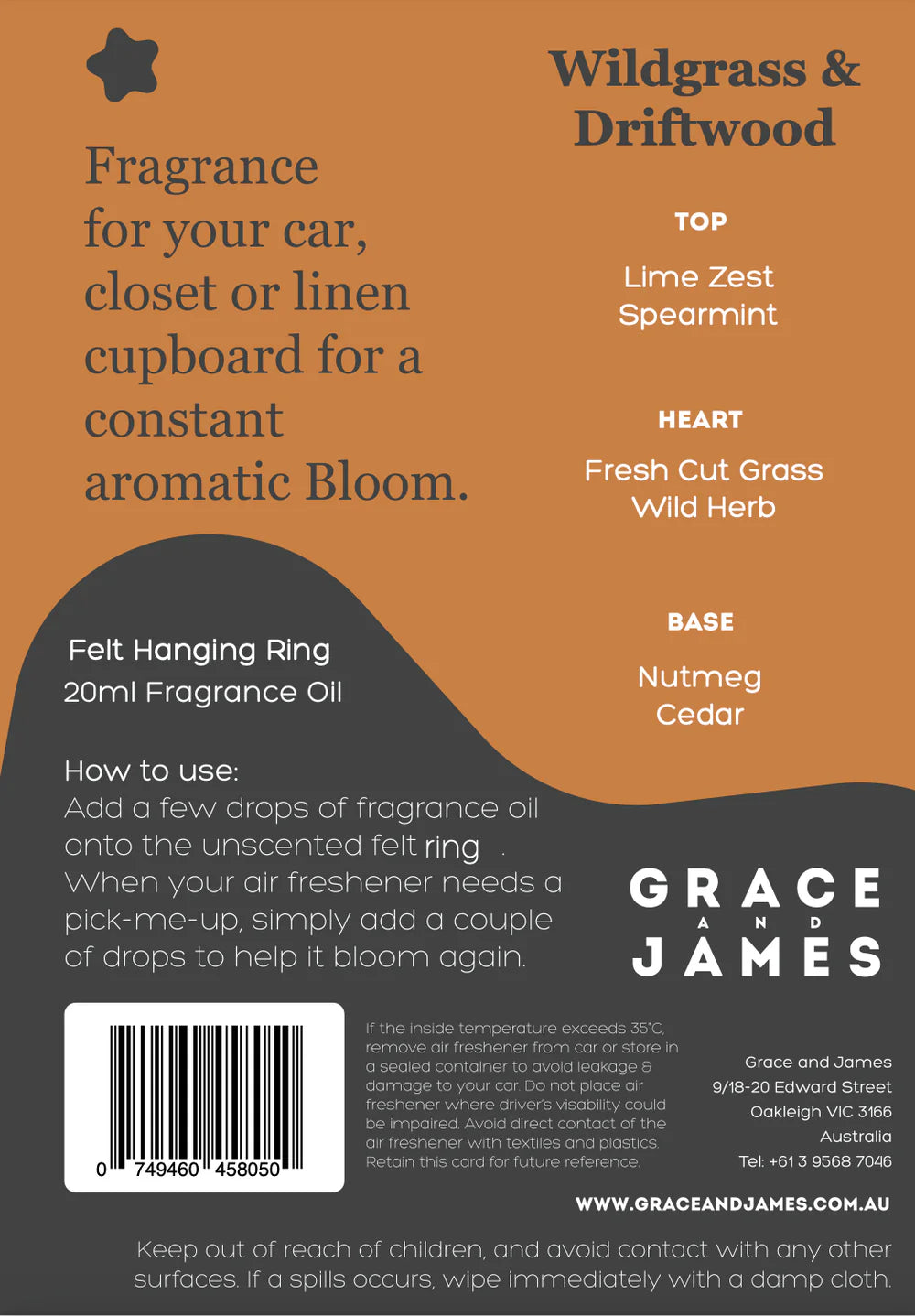 Grace and James Wildgrass & Driftwood Felt Air Freshener