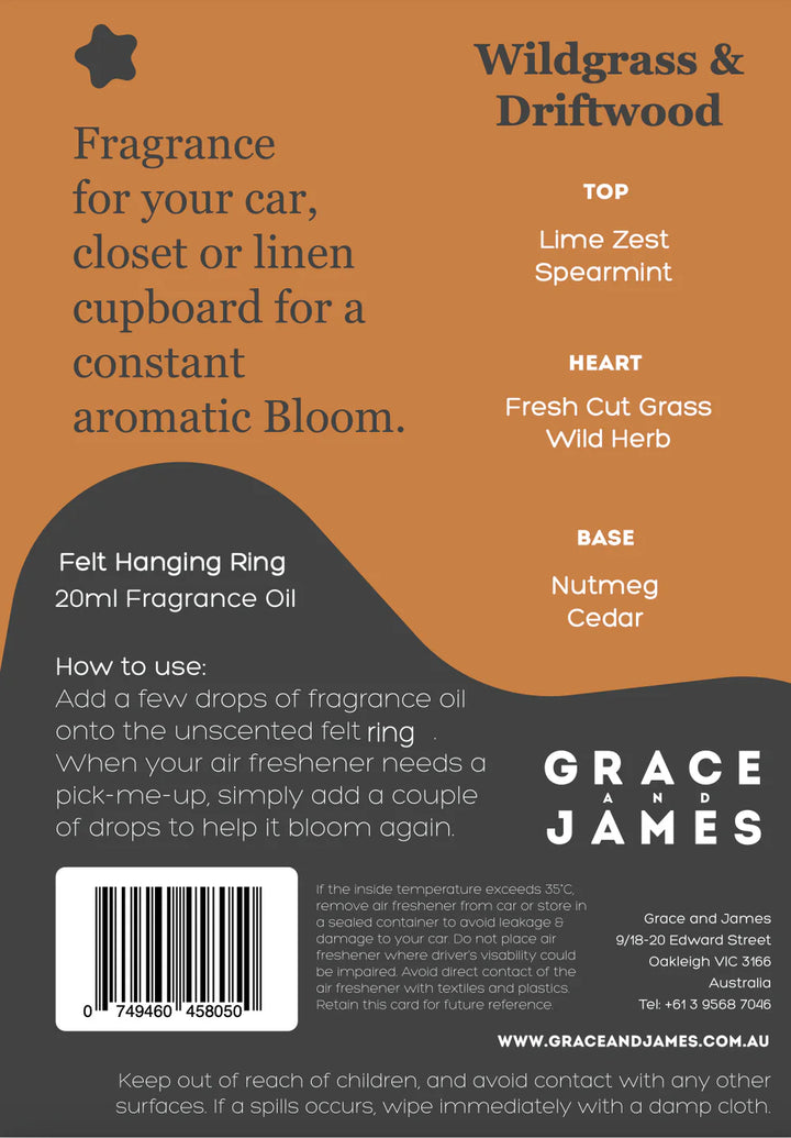 Grace and James Wildgrass & Driftwood Felt Air Freshener