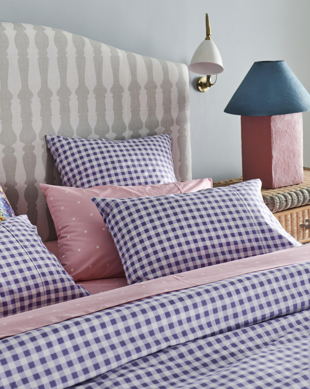 Kip & Co Lilac Gingham Organic Cotton Fitted Sheet