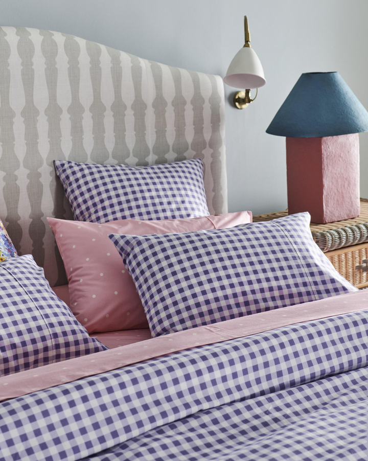 Kip & Co Lilac Gingham Organic Cotton Fitted Sheet