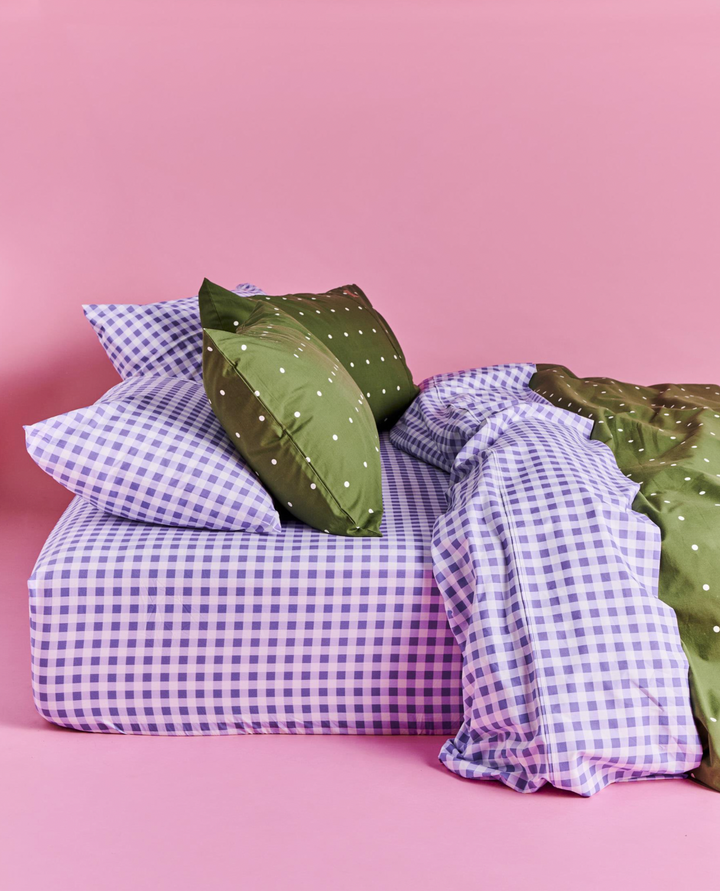Kip & Co Lilac Gingham Organic Cotton Fitted Sheet