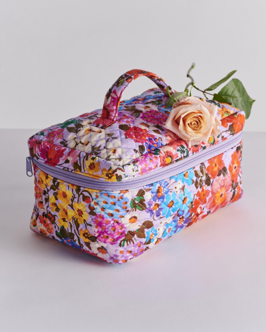 Kip & Co Forever Floral Lilac Quilted Cotton Toiletry Case