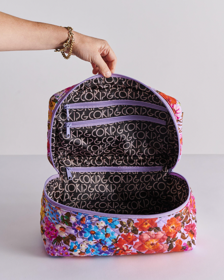 Kip & Co Forever Floral Lilac Quilted Cotton Toiletry Case
