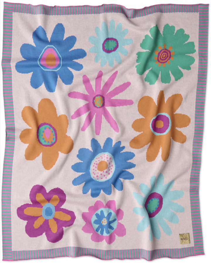 Kip & Co Rainbow Flowers Cotton Knitted Blanket