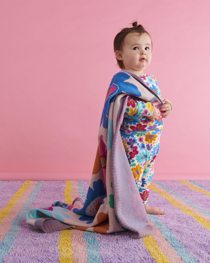 Kip & Co Rainbow Flowers Cotton Knitted Blanket