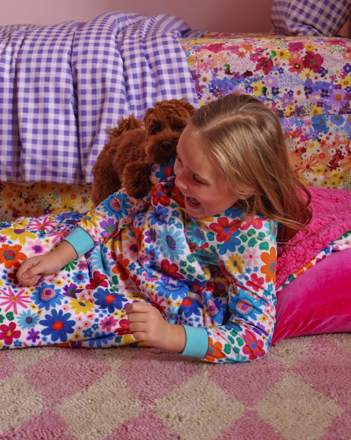 Kip & Co Rainbow Flowers Organic Cotton Long Sleeve Top & Pant Pyjama Set