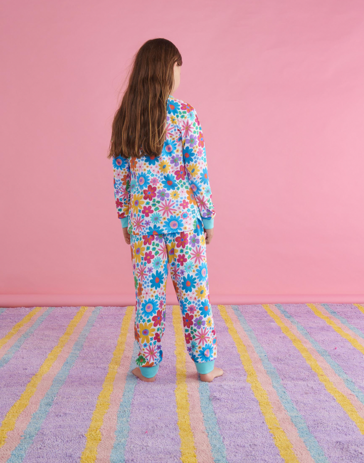 Kip & Co Rainbow Flowers Organic Cotton Long Sleeve Top & Pant Pyjama Set