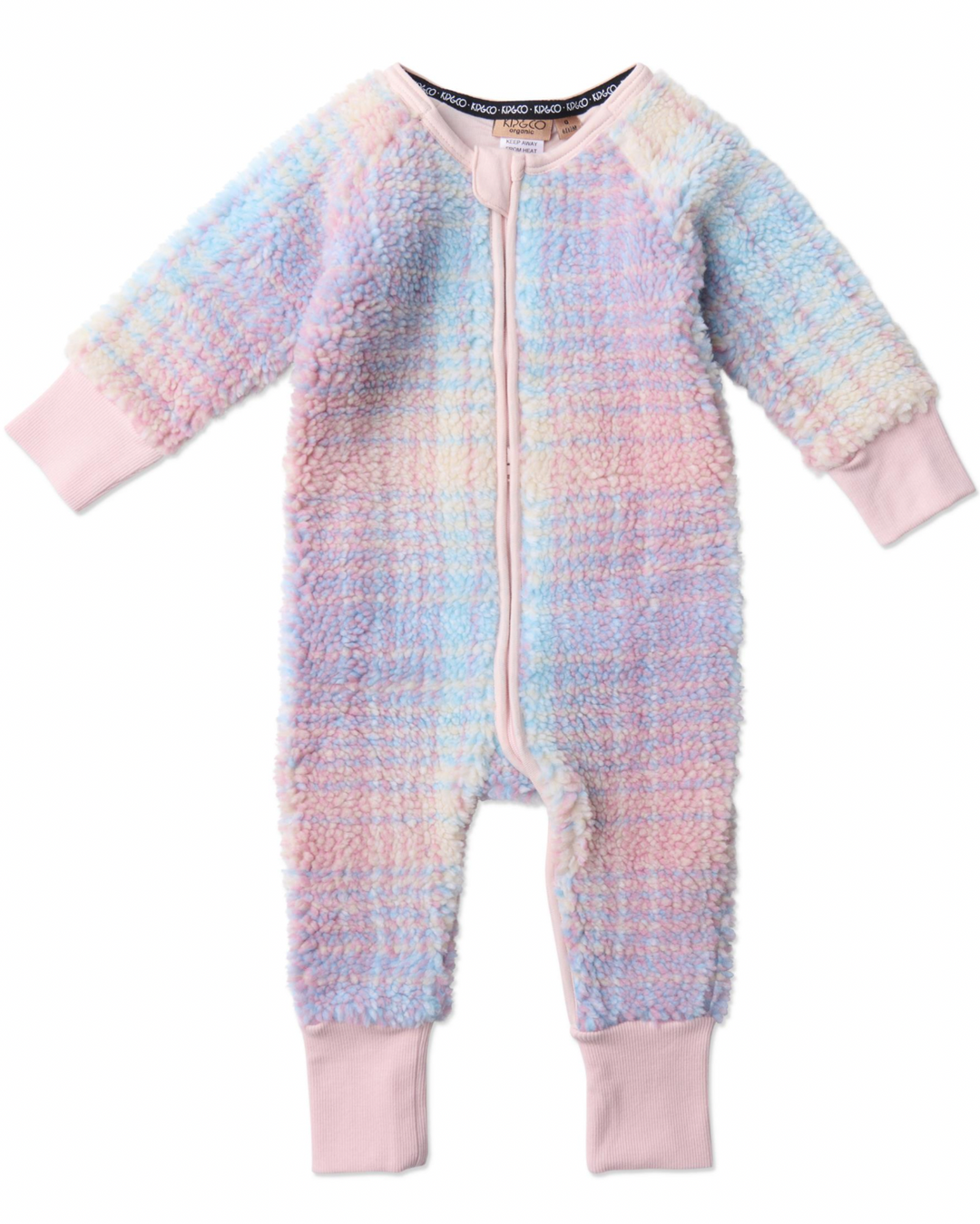 Kip & Co Pastel Dreams Tartan Sherpa Long Sleeve Zip Romper