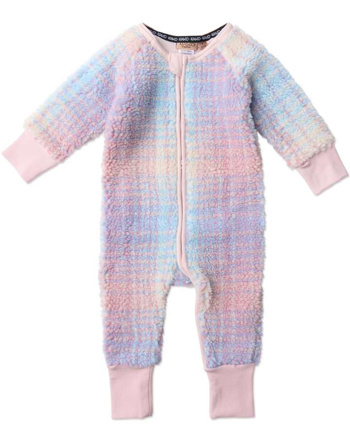 Kip & Co Pastel Dreams Tartan Sherpa Long Sleeve Zip Romper