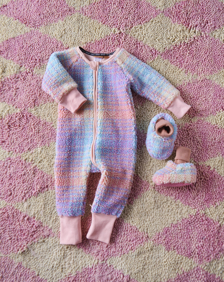 Kip & Co Pastel Dreams Tartan Sherpa Long Sleeve Zip Romper