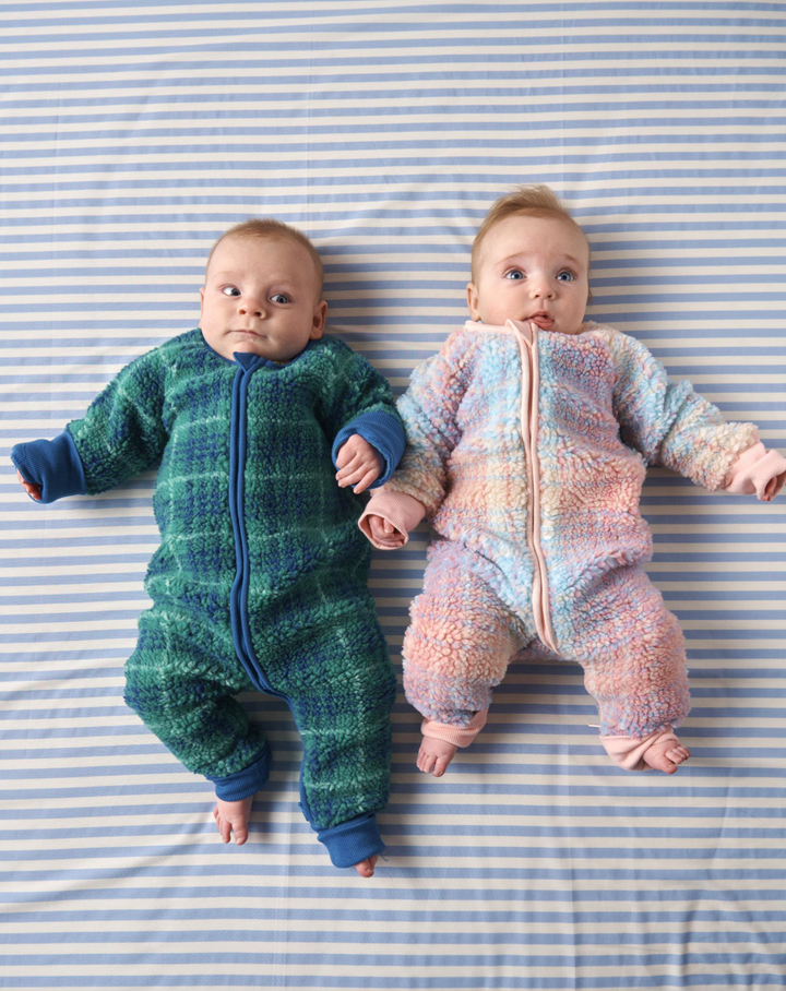 Kip & Co Pastel Dreams Tartan Sherpa Long Sleeve Zip Romper