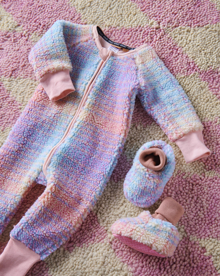 Kip & Co Pastel Dreams Tartan Sherpa Long Sleeve Zip Romper